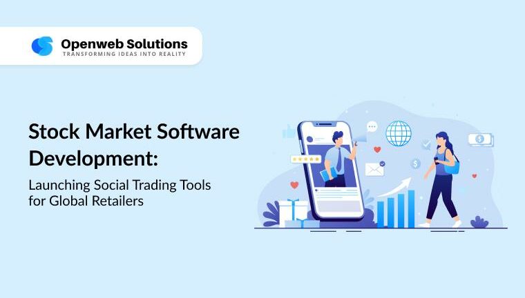 Illustration of retail investors using a smartphone stock market app with integrated social trading tools.