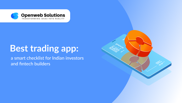 Best trading app checklist for Indian investors shown with a smartphone and analytics chart.