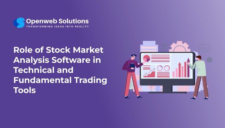 Illustration showing traders using stock market analysis software with charts, indicators, and financial data for technical and fundamental trading.