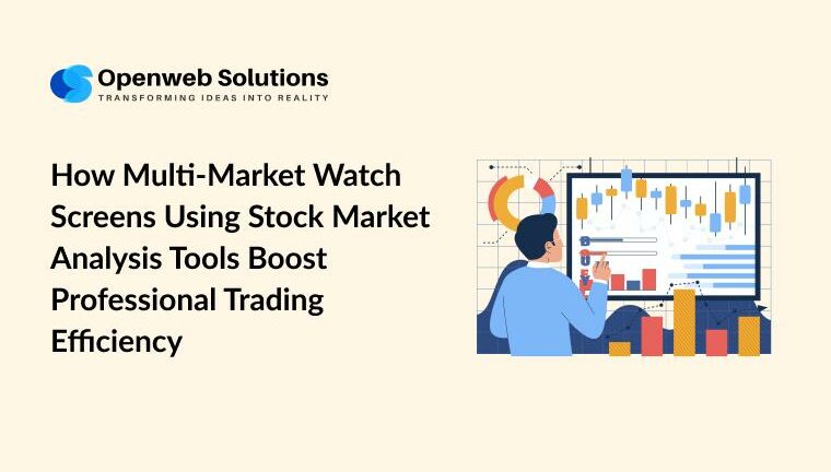 Professional trader using stock market analysis tools on multi-market watch screens