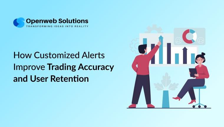 Illustration of traders using a stock trading platform with customized alerts, performance charts, and analytics dashboards to improve trading accuracy.