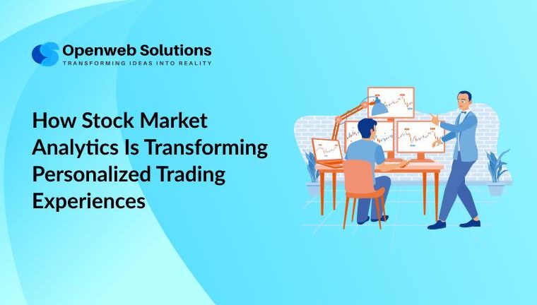 Illustration showing personalized trading with stock market analytics, featuring a trader analyzing graphs and charts powered by AI technology.