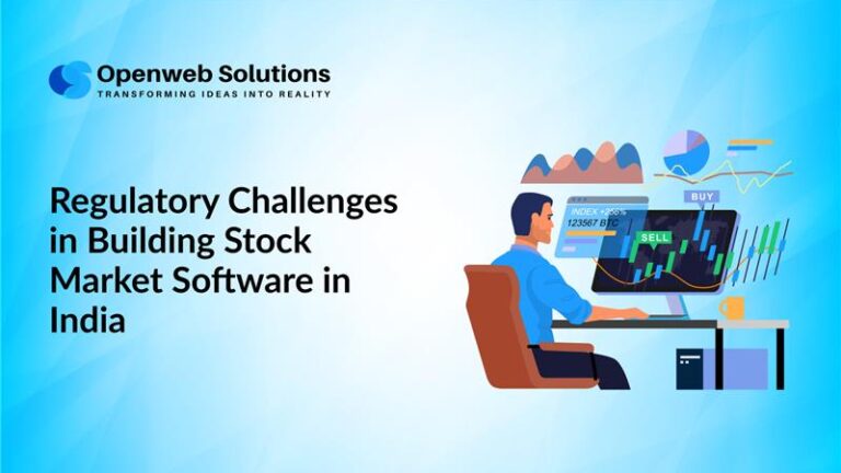 Illustration of a trader using stock market software in India with charts and trading screens, representing regulatory and compliance challenges.