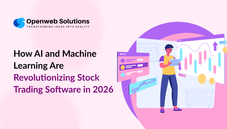 Illustration of machine learning stock trading platform analyzing real-time stock market data