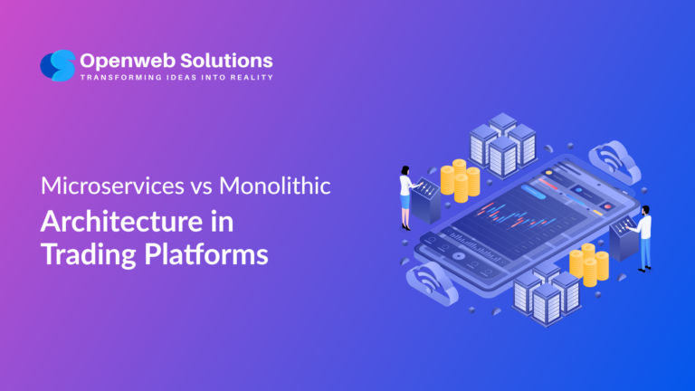 Illustration of comparison of microservices and monolithic architecture for stock trading platforms